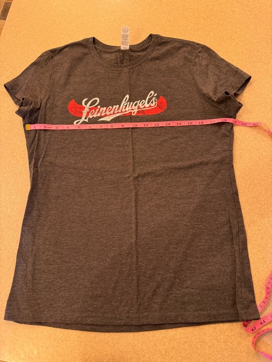 District Tops - District Charcoal Gray Tee with Red and White Leinenkugel's Script